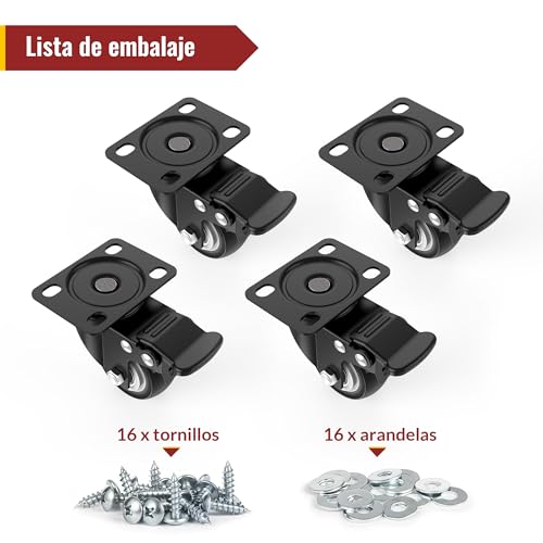 Miniatura 6 de Ruedas Para Muebles 50 Mm Ruedas De Alta Resistencia Ruedas Con Freno De Seguridad Ruedas Para Muebles Pesados Capacidad Total 250 Kg Por Juego De 4