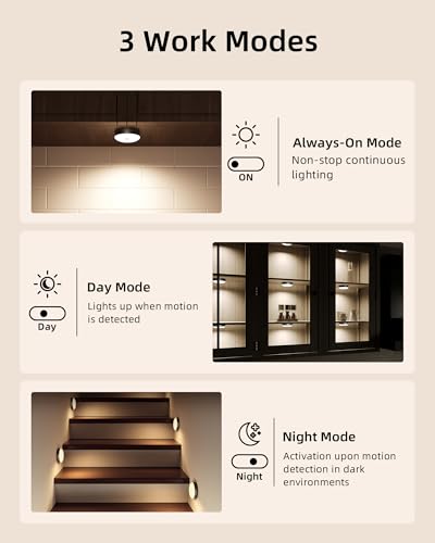 Image of EZVALO Under Cabinet Lighting, 1000mAh Rechargeable Puck Lights with Remote, 3 Color Temps & 12 RGB Motion Sensor Closet Lights, Dimmable Under Cabinet Lights for Kitchen, Cabinets, Closet (3 Packs)