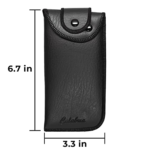 Calabria Belt Loop Eyeglass Case Soft Interior | Eye Glasses Case Faux Leather/Felt Lining |Button Closure | 6.7" X 3.3" | Black #TOP4