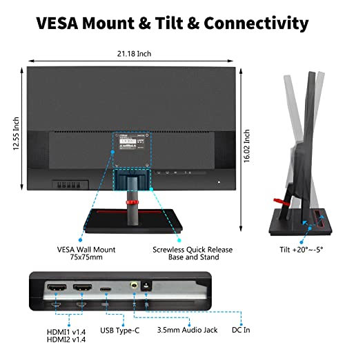 Fyhxele Computer Monitor, Gaming Monitor 24 Inch 75Hz, Ips Fhd 1080P, 2Xhdmi, Usb Type-C, Built-In Speakers, Adaptive Sync, Vesa For Office Home, Black #TOP4