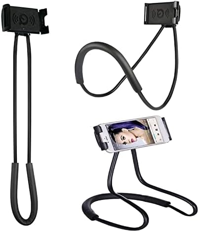 Smart Mobile Phone Stands,Universal Hanging on Neck Cell Phone Mount Holder, Flexible Lazy Bracket DIY Free Rotating for Multiple FunctionsBlack