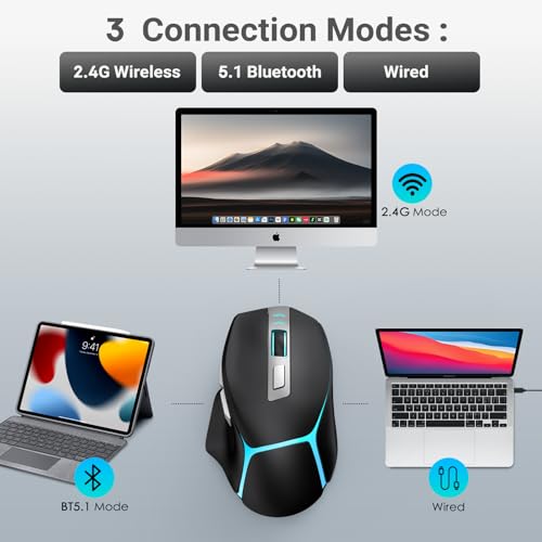 Image of GAMCATZ Bluetooth Wireless Gaming Mouse,12500 DPI RGB Ergonomic Mouse with Tri-Mode (2.4G /USB-C /Wired), Rechargeable Gamer Mice for Computer, Mac, iPad, Laptop & PC (Black)