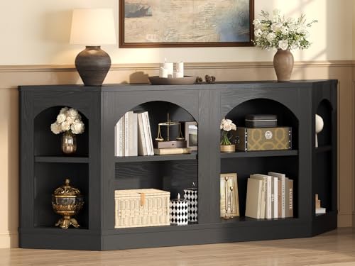 Image of 70.9 inch Extra Long Arched Console Table, Black Entryway Table with Shelves, Farmhouse Console Table for Entryway, Living Room, Black