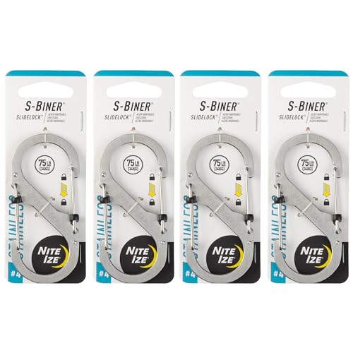 Nite Ize S-Biner SlideLock Stainless Steel - Secure Key Holder Carabiner with SlideLocks - Key & Keychain Organizer - Lockable Carabiner for Daily Use - 75lb Weight Rating - Size 4, Stainless (4 Pack)