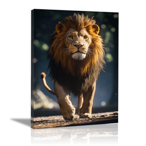 Tableau lion pour bureau à domicile décoration forêt brune avec toile encadrée 40x60cm