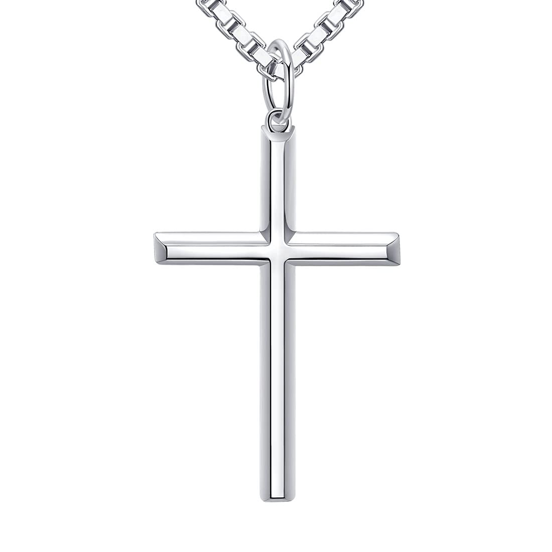 GEMLANTO Collar con cruz para hombre, collar con colgante de cruz de plata de ley, cadena de acero inoxidable, regalos de joyería para él, hombres,24 pulgadas