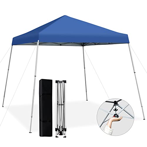 COSTWAY Carpa Plegable 3x3, Pergolas de Jardín, Cenadores para Jardín, Altura Ajustable, Protección Solar UPF50+, Bolsa de Transporte, Playa, Patio, Mercado(Azul)