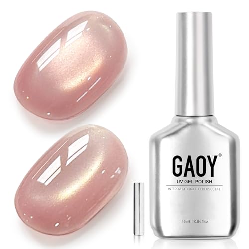 GAOY Glassy Cat Eye Gel Nail Polish, 16ml Glitter Holographic UV Gel Polish with Magnet, Reflective Translucent, 2341 Silvery Moonlight