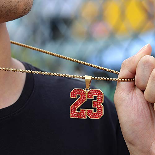 Rowin&Co Number Initial Necklaces For Boys Men Hip Hop Iced Out Cz Diamond 23 Chain Pendant, Sports Cubic-Zirconia Number Necklace, Charms Gifts For Boyfriend Husband Father. (C) #TOP2