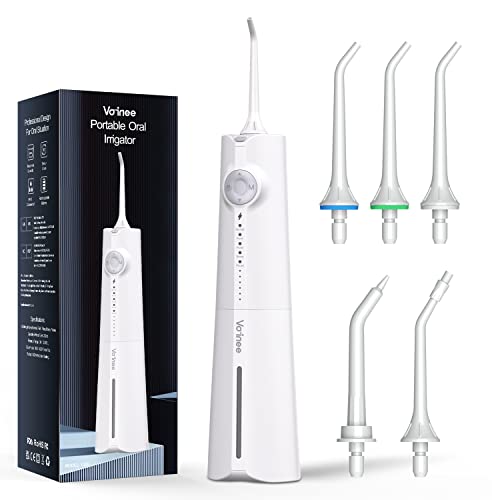Voinee Water Dental Flosser Cordless Water Flossers for Teeth with 5 Tips 5 Modes 6 Pressures Oral Irrigator for Braces 230ml IPX7 Waterproof Water Dental Flosser Low Noise Long Lasting Rechargeable