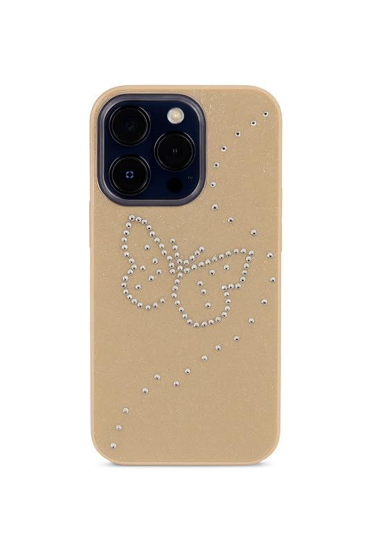 Image of ZR014 for iPhone 16 Pro Max Back Case Cover | Diamond Butterfly Sparkel Design Slim Fit | Camera Protection | Shockproof TPU Case - Brown