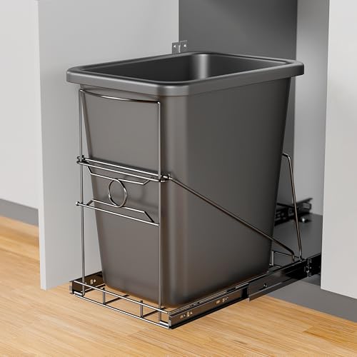Pull Out Trash Can Under Cabinet, Heavy Duty Cabinet Slide Out Kit | Adjustable for 7–11 Gallon Cans, Under Sink Trash Can Pull Out, Smooth Ball Bearing Slides, Black, Trash Can Not Included