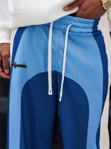 ZAFUL Men's Baggy Sweatpants Drawstring Straight Leg Workout Joggers Colorblock Casual Loose Lounge Pants4