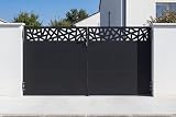 portail et portillon alu blanc - Ensemble portail + portillon design - Portail 3x1,8m en acier noir mat - Portillon 1x1,8m - Accessoires et visserie fournis