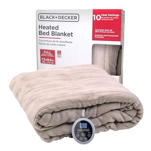 BLACK+DECKER Heated Blanket Electric Full, Micro Plush Electric Blanket, Heating Blanket with 10 Heating Levels, 10H Timer, Auto Shutoff, Fast Heating (84x90 inches, Cream)