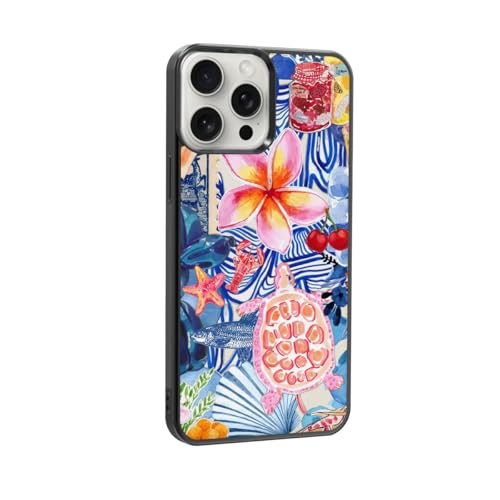 qizjio Summer Ocean Phone Case Shockproof Protective Floral Collage Cases for iPhone 16 Pro Max