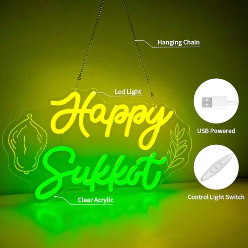Happy Sukkot Neon Sign for Wall Decor Happy Sukkot Decorations for Party by zikdhf - Used condition - Image 4