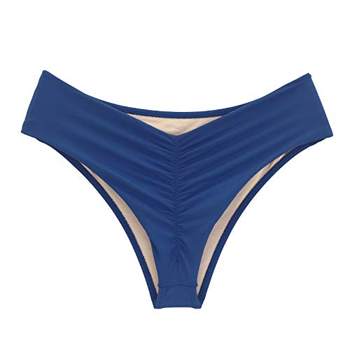 Calcinha de biquíni cintura alta levanta bumbum fio duplo Tamanho:G;Cor principal:Azul Marinho