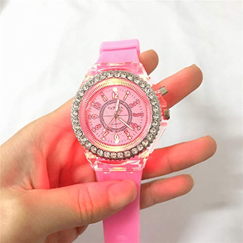 Cdybox Silicone Bling Watch Led Luminous Colorful Lights Sport Watches Girls Boys Wristwatch (Pink) #TOP4
