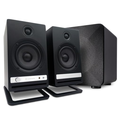 Image of Audioengine HD4 White 120 Watt Bluetooth Bookshelf Speakers with S6 DS2M for Music Gaming Movies Studios Dorms Bedrooms Offices