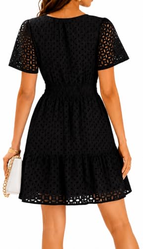 Image of INR Dress for Women Elastic Waist Hollow Out Embroidered A Line Casual Fashion Skirt Beach and Prom Cocktail Party Dresses