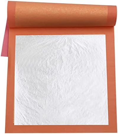 YongBo Edible Silver Leaf,3.7"by 3.7" 25 Sheets Book,Pure Silver Foil for Cake Baking,Food Decoration,Gilding Arts,Nail