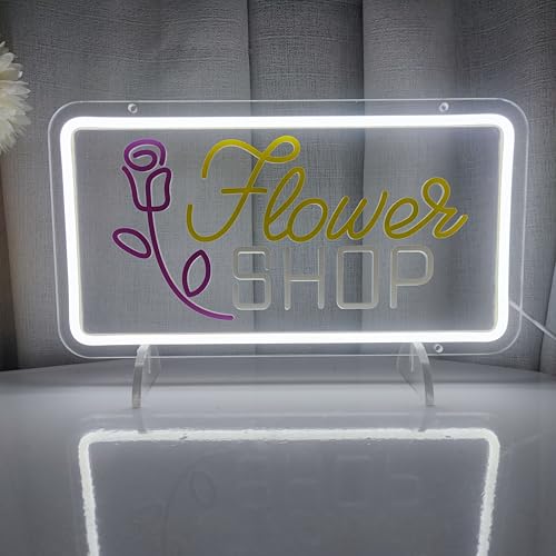 Image of Flower Shop Neon Sign for Wall Decor,Led Neon Lights for Bedroom Wall Art Decor Usb Powered 35 * 19cm Man Cave Flower Shop Birthday Party Decor,SIGNVIA