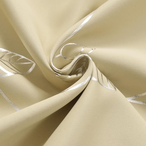 BUHUA Heat Blocking Curtains, Black Out Curtains 72 Inch Long 2 Panels Burg, Soundproof Curtains with Silver Leaf Printed (52 x 72 Inch,Beige,Set of 2 Panels) by BUHUA - Image 8