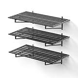 3-Pack Garage Wall Shelves, 2' x 4' Heavy Duty Wall Mounted Storage Rack with 9 Hooks, 750 lbs Capacity (250 lbs Each), Steel Garage Organization Shelving for Tools, Bins, and Power Equipment