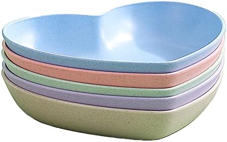 INCAUCA 5 Pack 6 Inch Heart Shape Mini Dipping Sauces Bowls, Unbreakable Wheat Straw Small Snack Dessert Dishes, Salad Plates for Sushi Side Dish Fruit Appetizer Cake, Assorted Colors