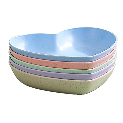 Incauca 5 Pack 6 Inch Heart Shape Mini Dipping Sauces Bowls, Unbreakable Wheat Straw Small Snack Dessert Dishes, Salad Plates For Sushi Side Dish Fruit Appetizer Cake, Assorted Colors #TOP20