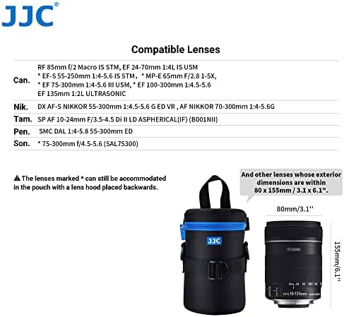 JJC Water Resistant Deluxe Lens Pouch with Shoulder Strap fits Lens Diameter and Height below 80 x 155mm (3.1 x 6.1)