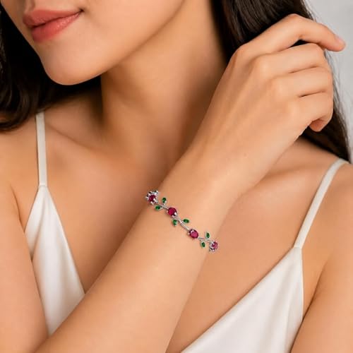 Image of Trending Tulip Bracelet for Women Stylish | Silver and Gold Toned Crystal Floral Tulip Bracelet for Girls & Women | Rapunzel Inspired | Romantic Gift Jewellery