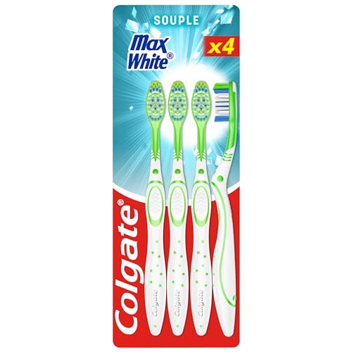 COLGATE – Cepillos de dientes Max White – Blancura – Ayuda a eliminar las manchas – Juego de 4 cepillos de dientes