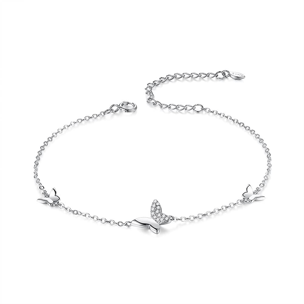 BelonsPulsera para mujer de plata de ley 925 con circonita cúbica, pulsera de abalorios para niñas, plateado/dorado, 8.35 inch, Plata de ley Circonia cúbica