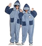 [Bwgoroku] 着ぐるみパジャマ 大人用 サメ柄 ペアパジャマ レディース メンズ ルームウェア 秋冬 パジャマ フード付き ふわふわパジャマ きぐるみ 長袖 ロンパース ゆったり 仮装 ...