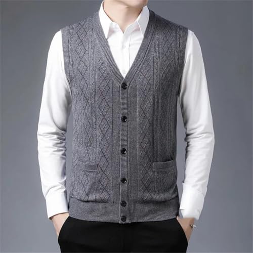 Men's Wool Knitted Vest Sleeveless V-Neck Single-Breasted Office Sweater Cardigan2