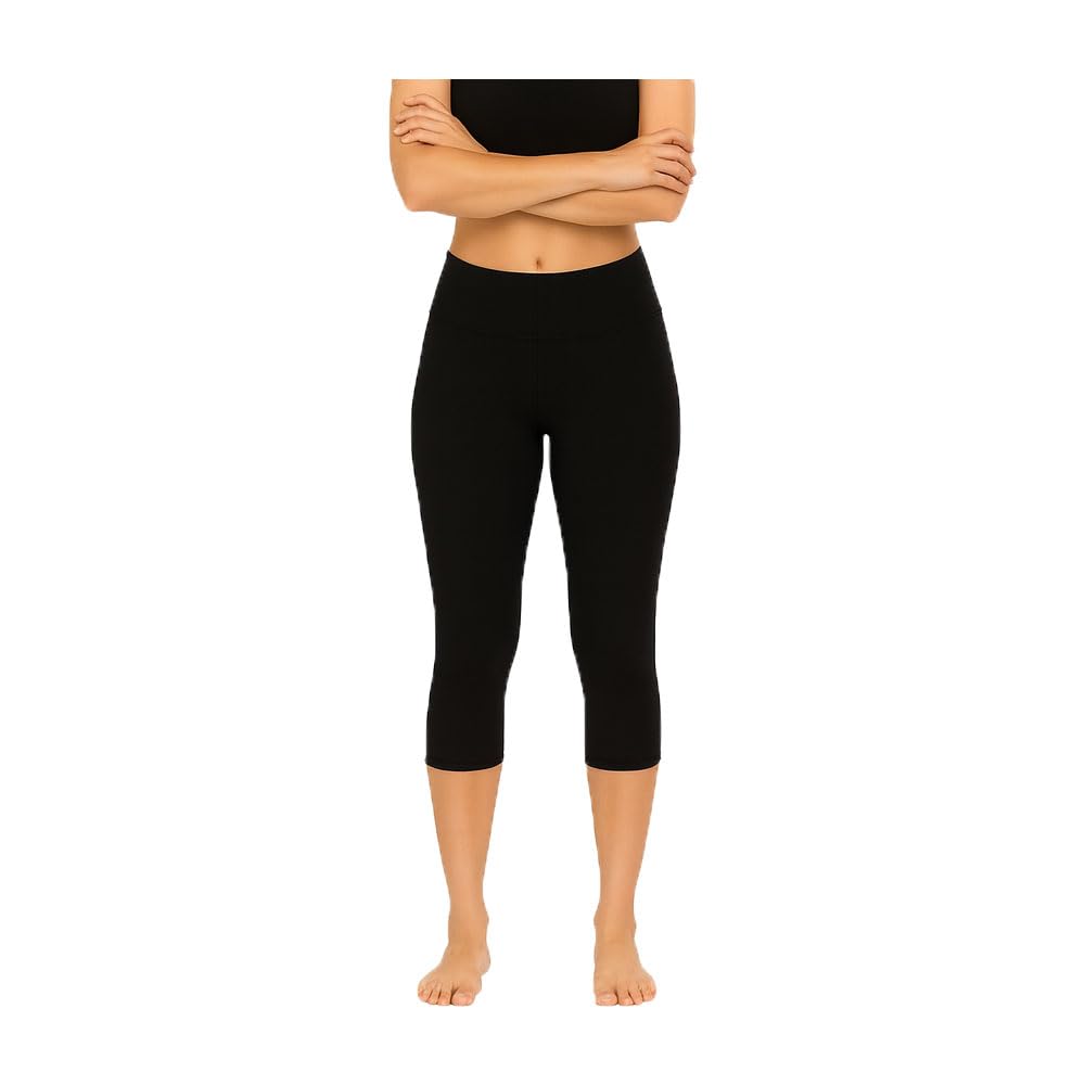 brand flex Women’s 3/4th Slim Fit Mid Waist Stretchable Capri Pants for Girls |Capri for Gym, Yoga, Running, Lounge, Home & Travel | (Black) Pack of 1-picture-18