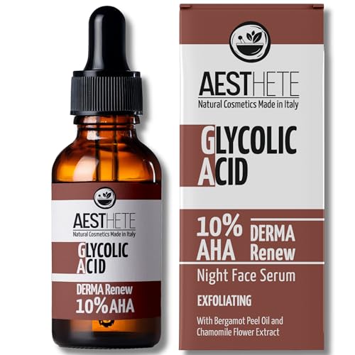 Acido Glicolico Viso 10% AESTHETE | Siero Notturno in Gel da 100 ml | Peeling Chimico AHA Delicato per Pelli Sensibili | Esfoliante Anti Imperfezioni, Pori Visibili, Pelle Mista e Grassa