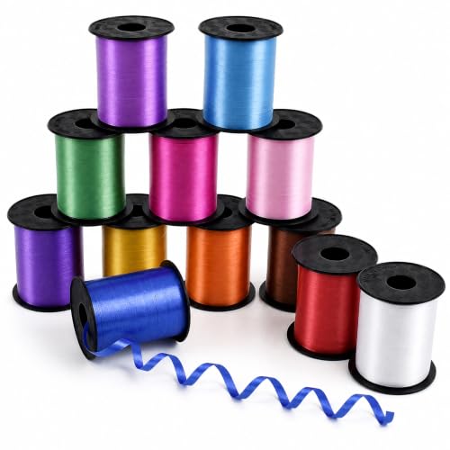 TONIFUL 12 Assorted Multicolor Curling Ribbon Balloon String Gift Wrapping