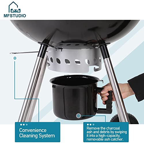 Mfstudio 22" Kettle Charcoal Grill, Porcelain-Enameled Lid And Bowl With Slide Out Ash Catcher For Bbq, Patio, Backyard, Picnic, Black #TOP1