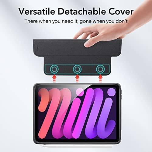 ESR Case Compatible with iPad mini 6 (8.3 inch, 2021), Detachable Magnetic Cover for iPad mini 6 2021, Tough Hybrid Case, Auto Sleep/Wake, Supports Pencil 2, Rebound Series, Frosted Black