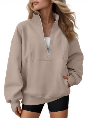 Image of AUTOMET Women's Quarter Zip Oversized Sweatshirt Fleece Mock Neck Pullover