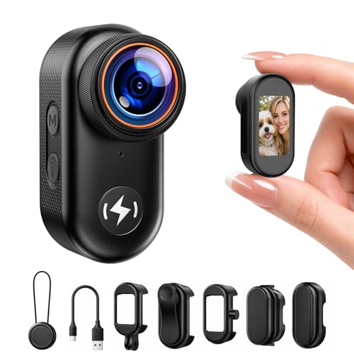 4K Mini Body Camera with 64GB Card, WiFi Thumb Action Camera with 1.47" Screen, Wearable POV Camera with Magnetic Mount, One-Click Hands-Free Portable Camcorder for TikTok/YouTube/Vlogging