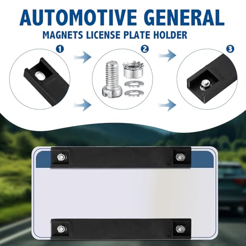 Wenqik 2 Pcs Magnetic License Plate Holder Temp Tag License Plate Mount Rubber Coated Magnet for Vehicles Car Truck Test Drive Plates Supplies (Black)