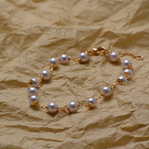 Loyata Gold Bracelet 14K Gold Plated Dainty Pearl Chain Handmade Simple Jewelry Gift For Women #TOP4