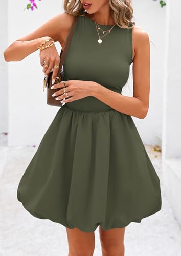Image of PRETTYGARDEN Summer Dresses for Women 2026 Casual Mini Short Cocktail Dress Sleeveless Tank Crew Neck Bubble Sundress Pockets