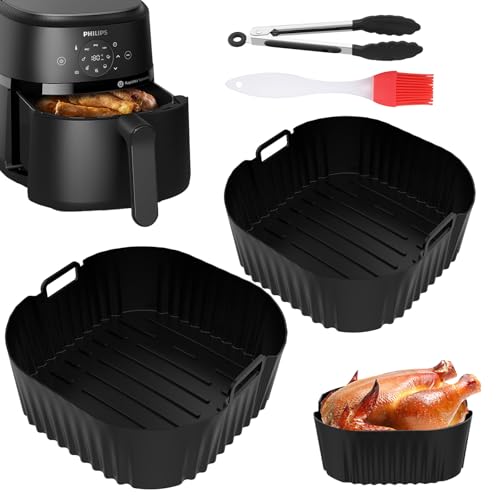 VEGCOO Philips Airfryer 4.2L Silikonform Set für NA229/00 & NA320/00 (4-teilig) - Hitzebeständig 230°C, Spülmaschinenfest, Fritteusenzubehör mit Griff & Antihaft