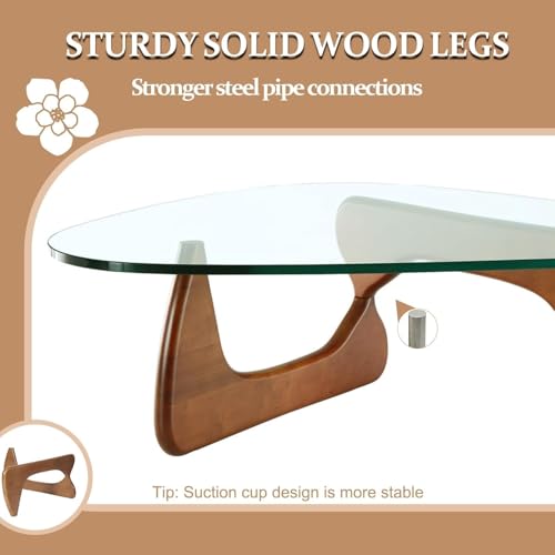 Modern Glass Coffee Table for Living Room, Small Coffee Tables,Mid Century Coffee Table, Funky Minimalist Center Table for Bedroom Reception Office (Walnut Transparent, 31.5in)