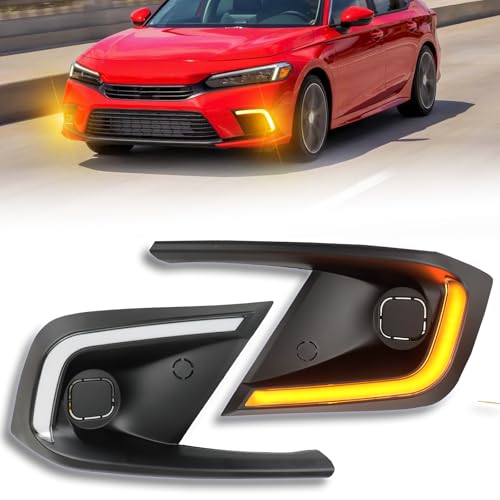 PGTOPONE Switchback White/Amber LED Front Fog Daytime Running Lamp Dynamic Sequential LED Turn Signal Light Function Compatible with Honda CIVIC 11th 2022-2024 LX EX Touring Sport by PGTOPONE - Used condition - US$50.34